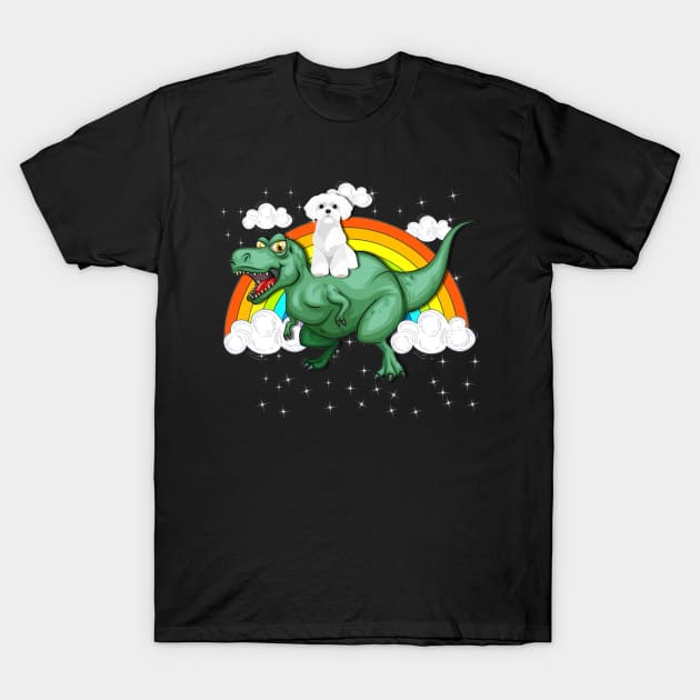 T Rex Dinosaur Riding Westie Dog T-Shirt by LaurieAndrew